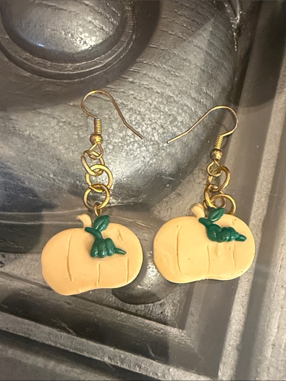Pumpkin Dangle Earrings with Green Vine Accents